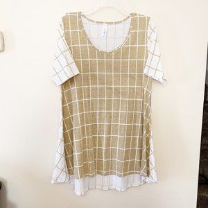 SOLD❗️LuLaRoe Perfect T Shirt Heather Tan Check Large